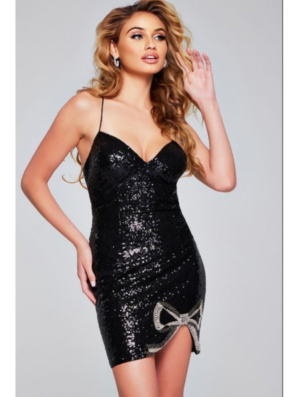 Wrap It In A Bow Black Sequin Mini Dress Jovani 39844 Size 4 NWT
